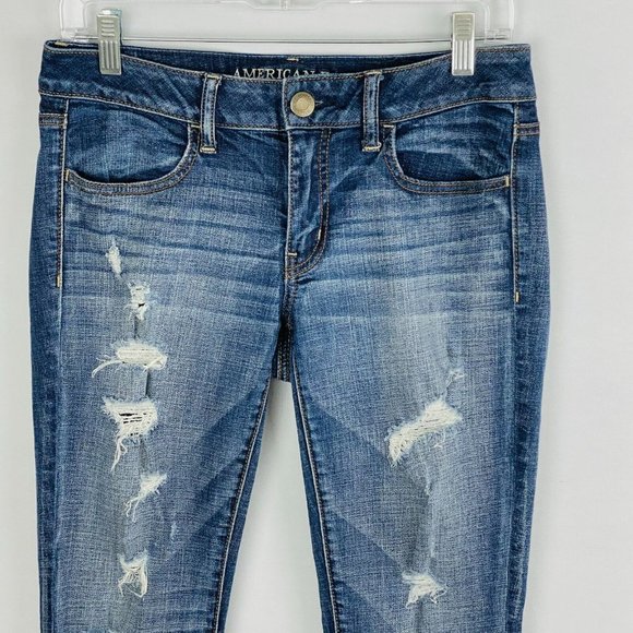 AE American Eagle Womens 6 R Jegging Super Stretch Destroyed Whiskered Jeans - Picture 2 of 9